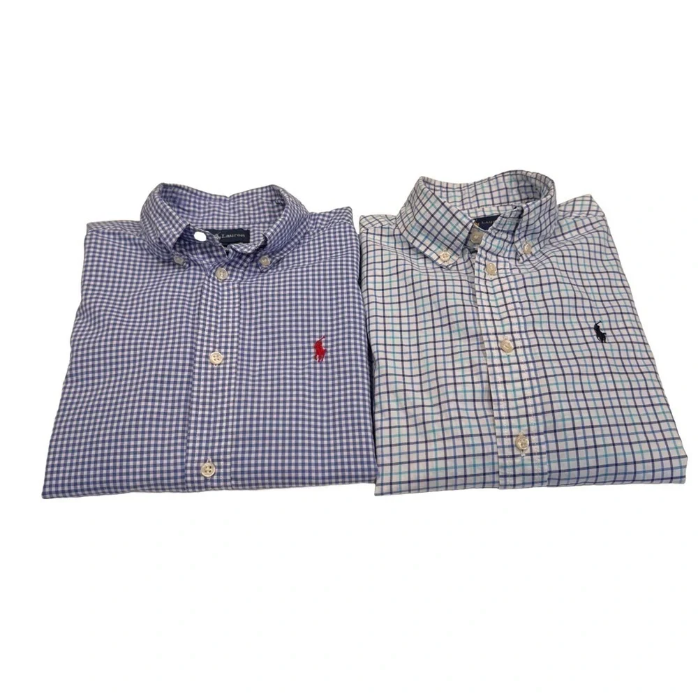 Ralph Lauren LOT Of 2 Boys Button Down Shirts. 1-checkered 1-plaid Blue Size 6